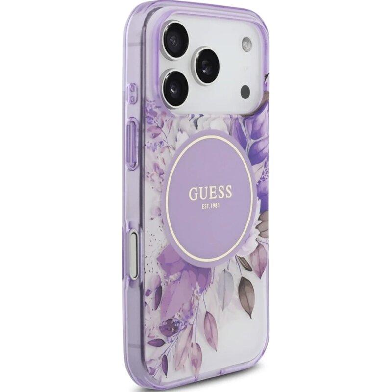 Husa iPhone 17 Pro Max originala Guess IML Flower & Tonal Circle MagSafe, mov, GUHMP17XHFWBDCEU