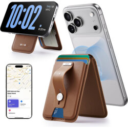 Portofel din piele pentru card, suport MagSafe telefon ESR Geo, maro