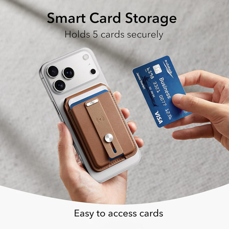 Portofel din piele pentru card, suport MagSafe telefon ESR Geo, maro