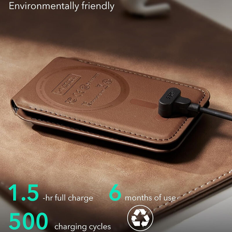 Portofel din piele pentru card, suport MagSafe telefon ESR Geo, maro