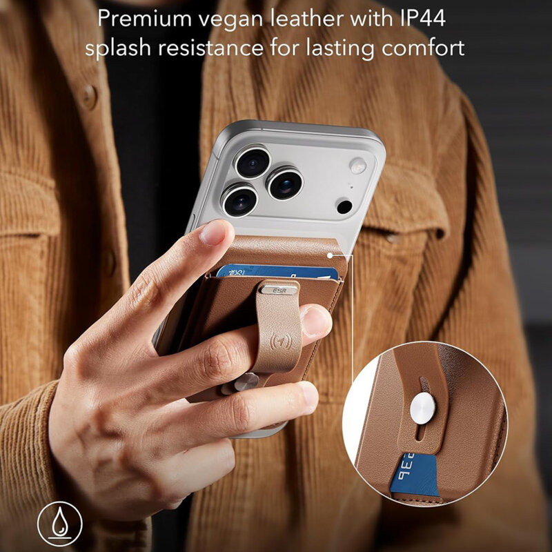 Portofel din piele pentru card, suport MagSafe telefon ESR Geo, maro