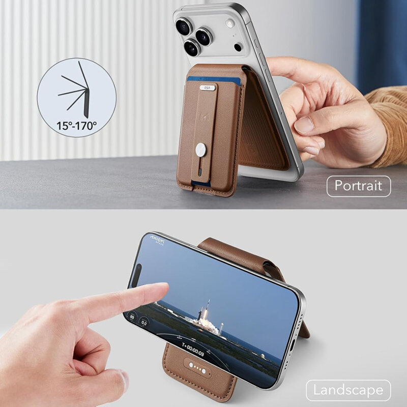 Portofel din piele pentru card, suport MagSafe telefon ESR Geo, maro