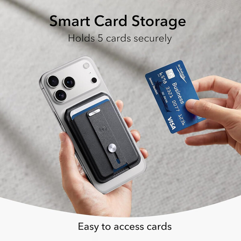 Portofel din piele pentru card, suport MagSafe telefon ESR Geo, negru