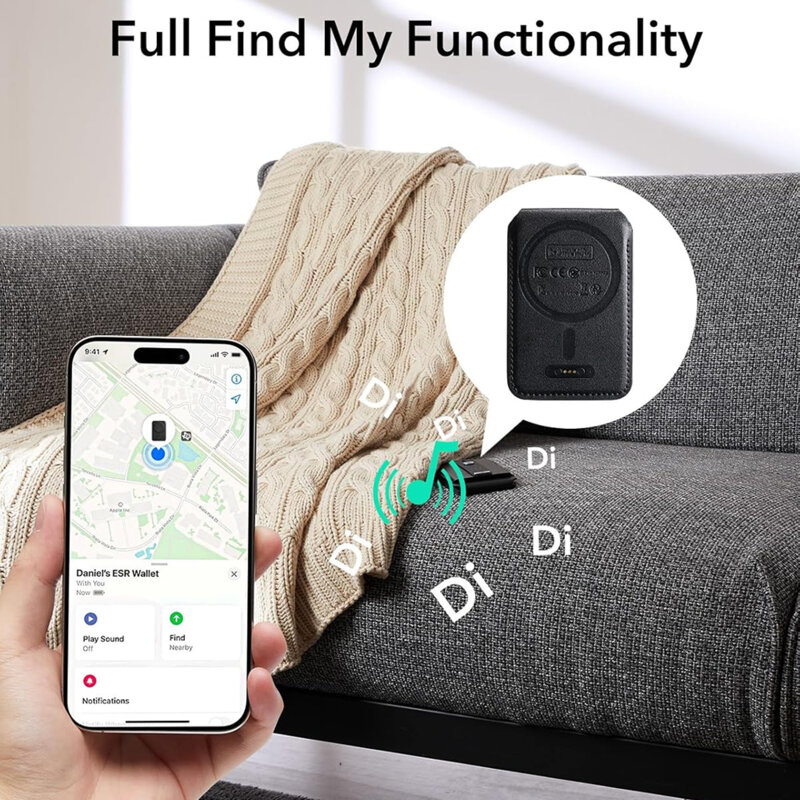 Portofel din piele pentru card, suport MagSafe telefon ESR Geo, negru