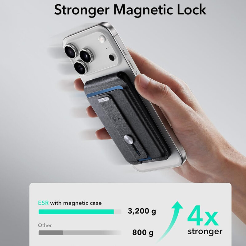 Portofel din piele pentru card, suport MagSafe telefon ESR Geo, negru