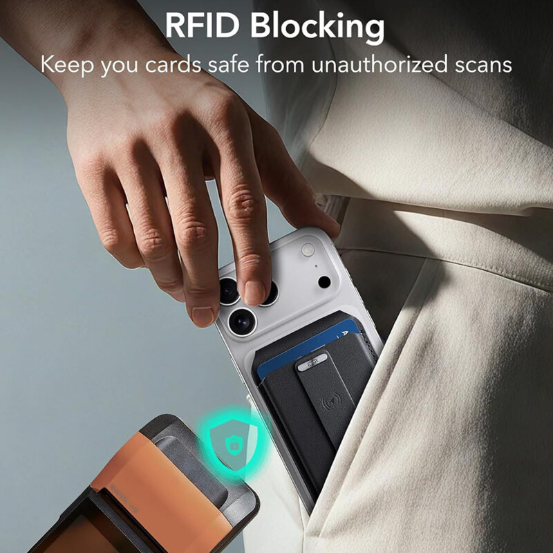 Portofel din piele pentru card, suport MagSafe telefon ESR Geo, negru