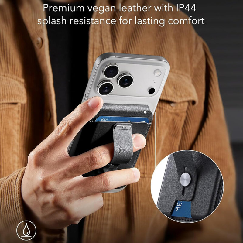 Portofel din piele pentru card, suport MagSafe telefon ESR Geo, negru