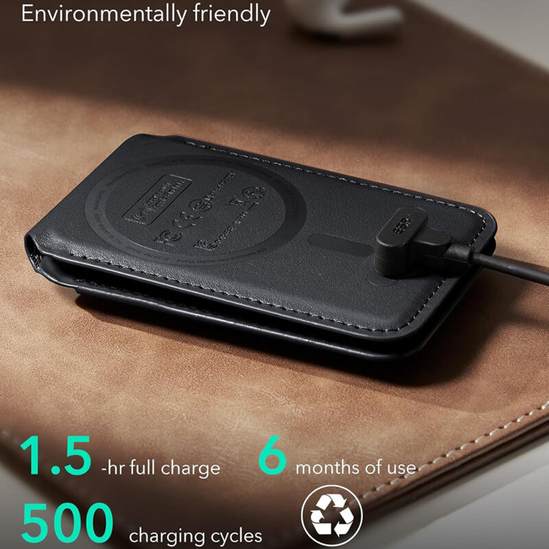 Portofel din piele pentru card, suport MagSafe telefon ESR Geo, negru