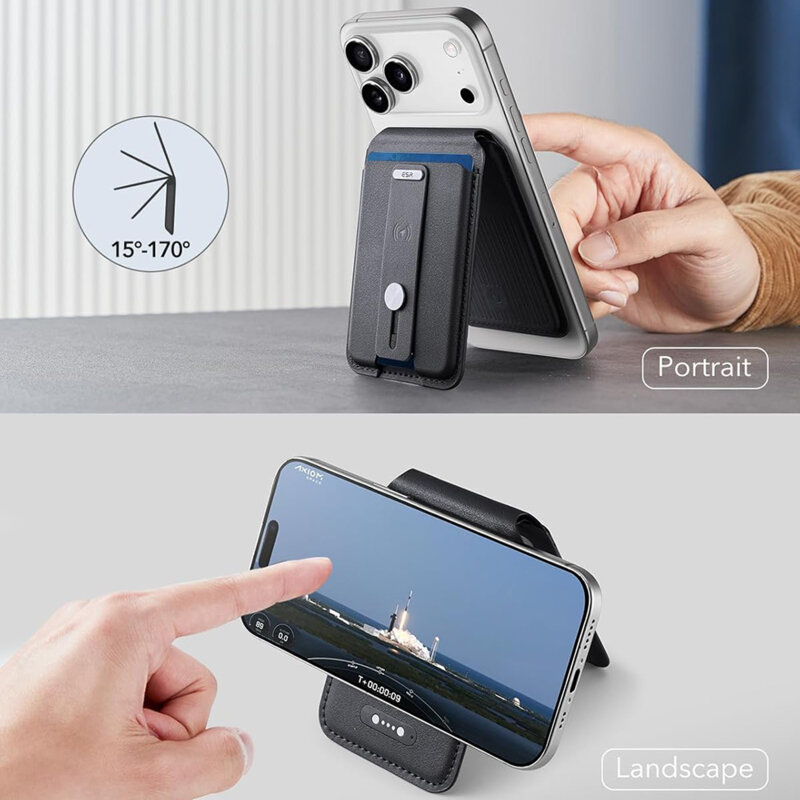 Portofel din piele pentru card, suport MagSafe telefon ESR Geo, negru