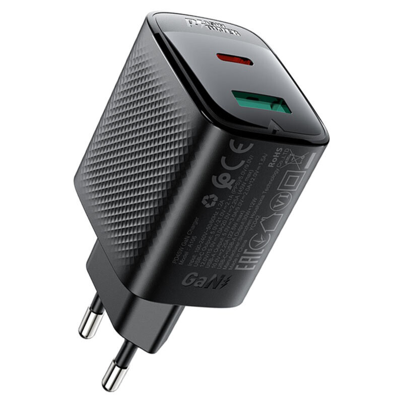 Incarcator GaN tip C Fast Charge Acefast A106, 45W, 3A, negru