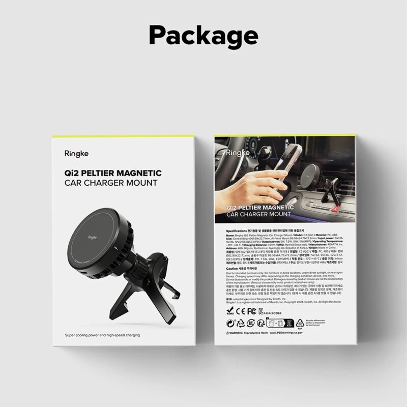 Suport auto cu incarcare wireless Ringke Peltier, 25W, negru