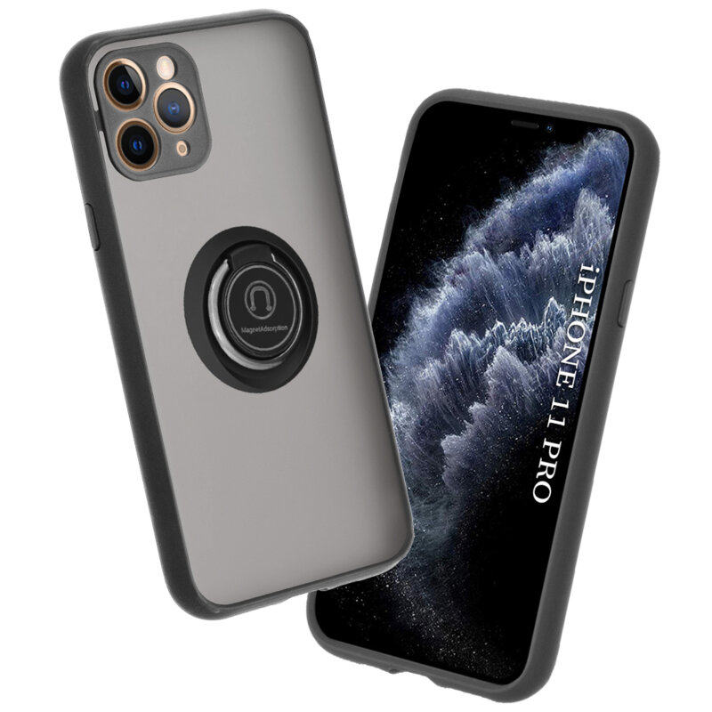 Husa iPhone 11 Pro Techsuit Glinth cu inel suport stand magnetic, negru