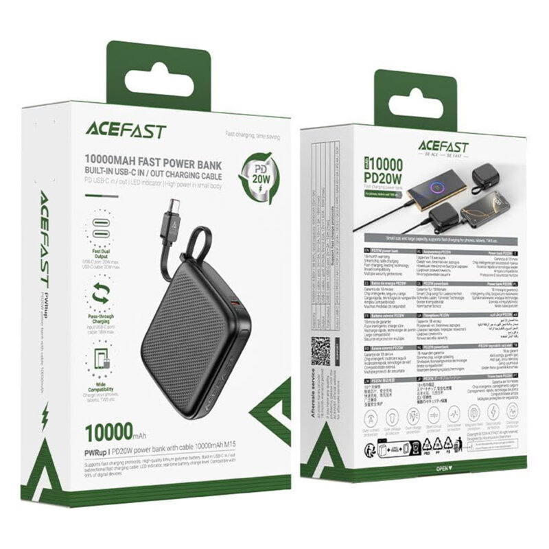 Power bank 10000mAh cu cablu Type-C, PD20W Acefast M15-10000