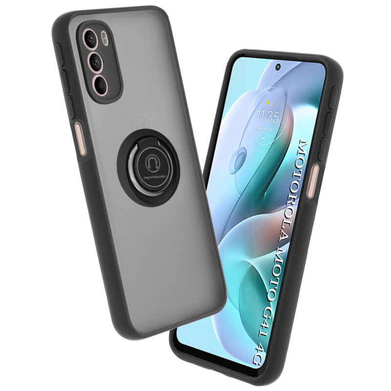 Husa Motorola Moto G41 Techsuit Glinth cu inel suport stand magnetic, negru