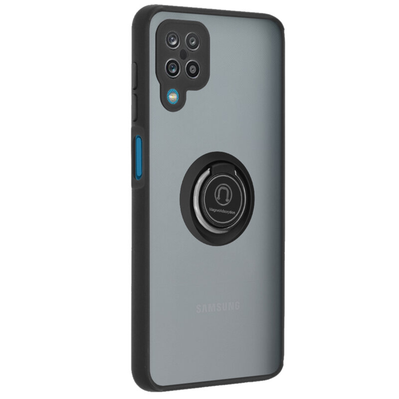 Husa Samsung Galaxy A12 Techsuit Glinth Cu Inel Suport Stand Magnetic - Negru