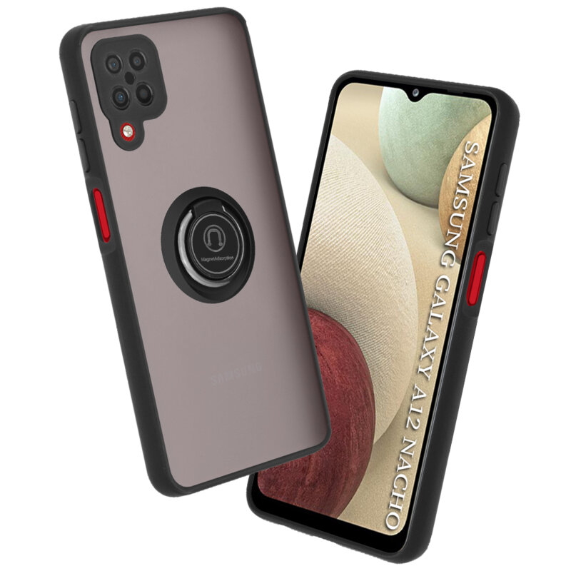 Husa Samsung Galaxy A12 Nacho Techsuit Glinth cu inel suport stand magnetic, negru