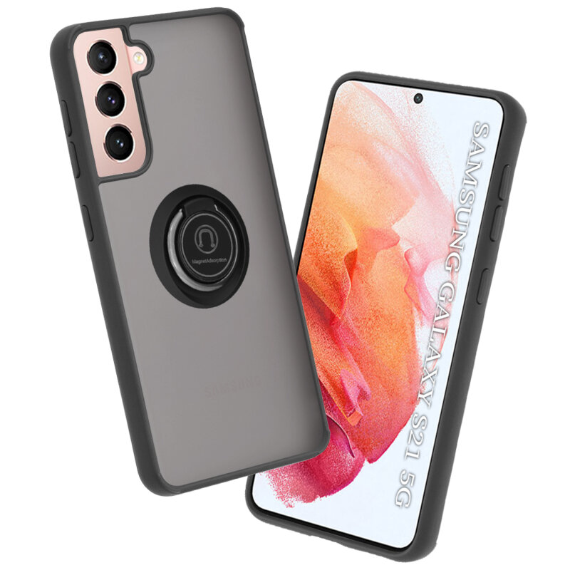 Husa Samsung Galaxy S21 5G Techsuit Glinth cu inel suport stand magnetic, negru
