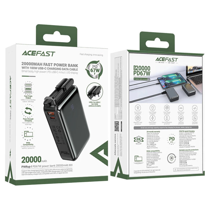 Power bank cu cablu Fast Charge, 20000mAh, 67W Acefast M4-20000