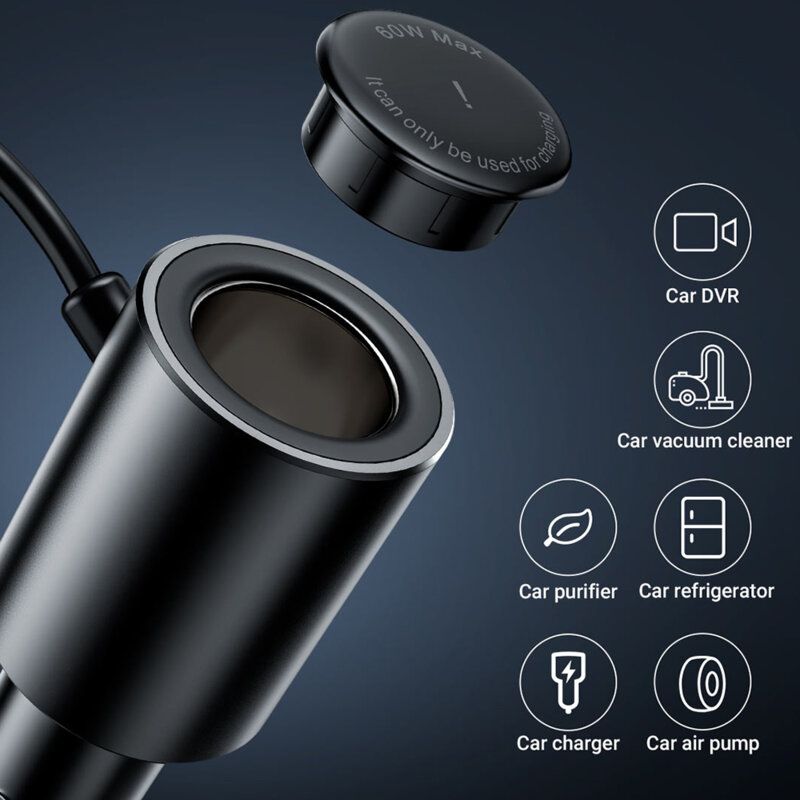 Incarcator auto + splitter USB, Type-C, 90W, 90cm Acefast B8