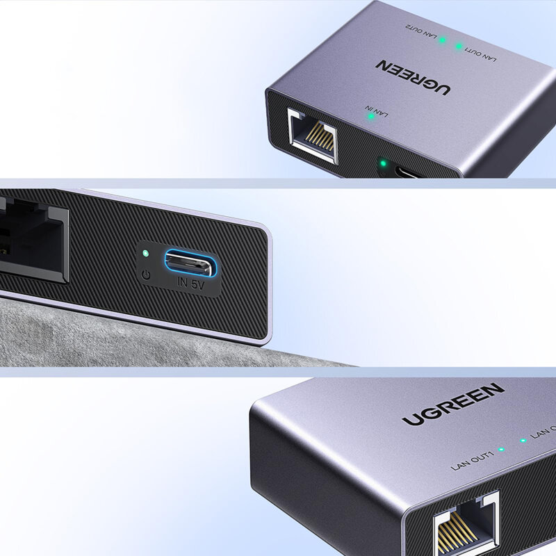 Splitter Ethernet, adaptor 2in1 RJ45 Ugreen, gri, 45311