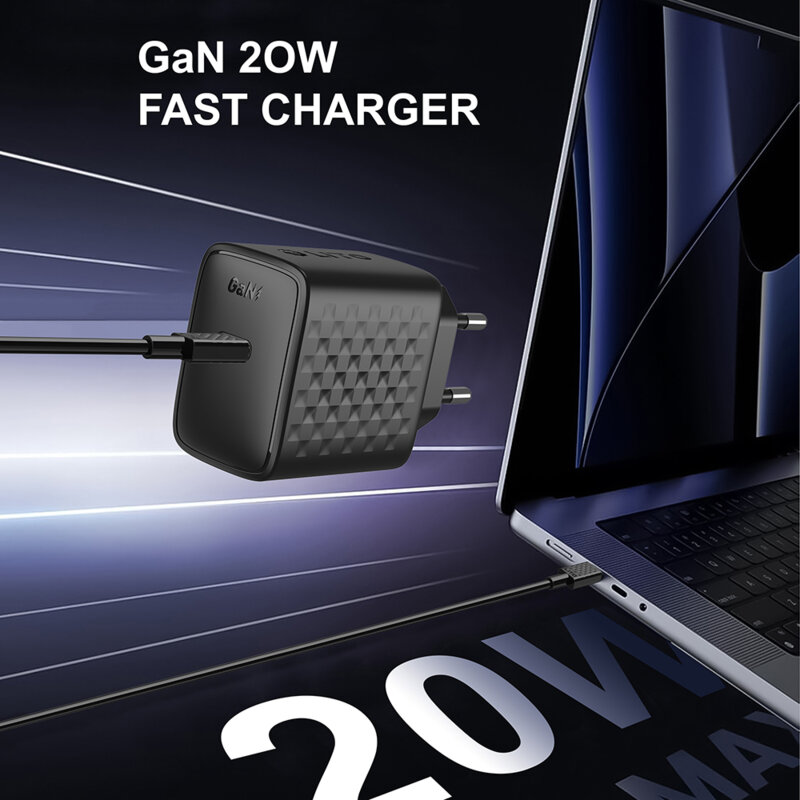 Incarcator priza Type-C PD20W Lito cu cablu Lightning, negru, LC13L
