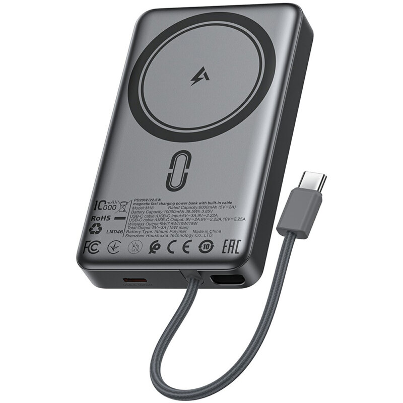 Power bank 10000mAh cu cablu integrat, 22.5W Acefast M18-20000