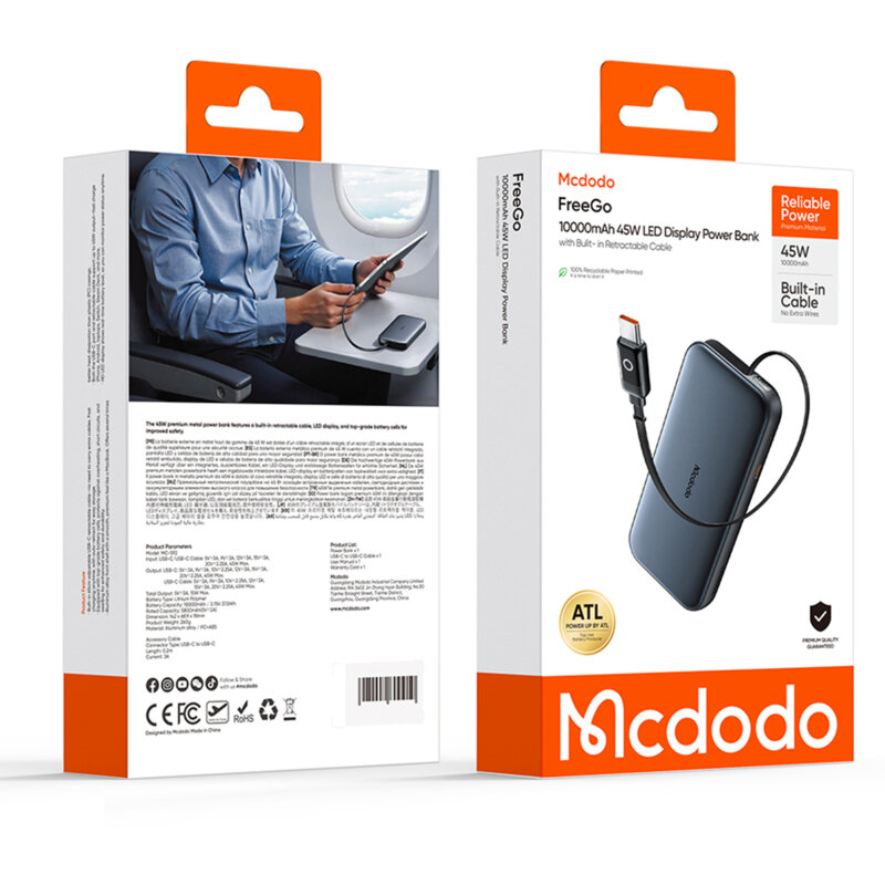 Baterie externa 10000mAh cu cablu, Mcdodo MetaFree Series, MC-5920