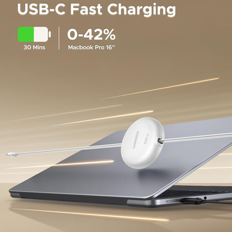 Cablu Type-C MacBook retractabil Ugreen, 100W, 1m, alb, L531