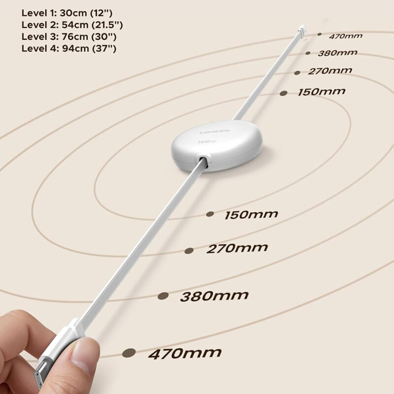 Cablu Type-C MacBook retractabil Ugreen, 100W, 1m, alb, L531