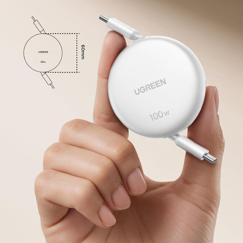 Cablu Type-C MacBook retractabil Ugreen, 100W, 1m, alb, L531