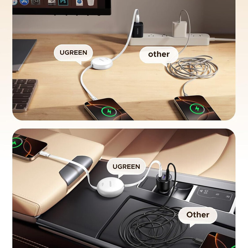 Cablu Type-C MacBook retractabil Ugreen, 100W, 1m, alb, L531