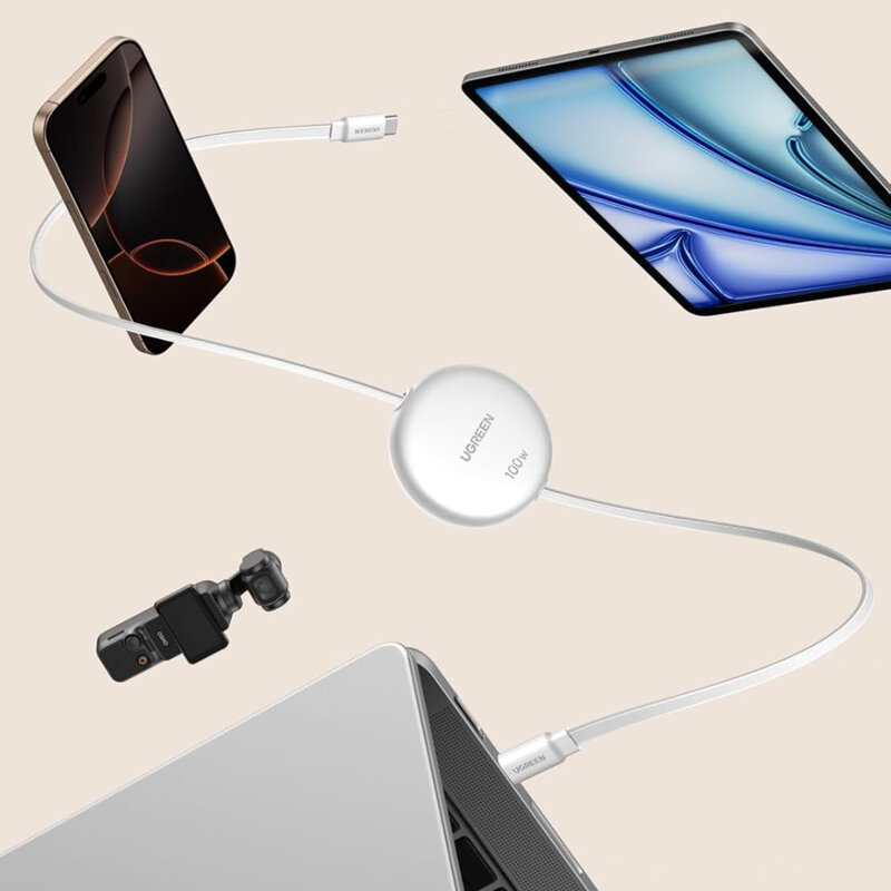 Cablu Type-C MacBook retractabil Ugreen, 100W, 1m, alb, L531