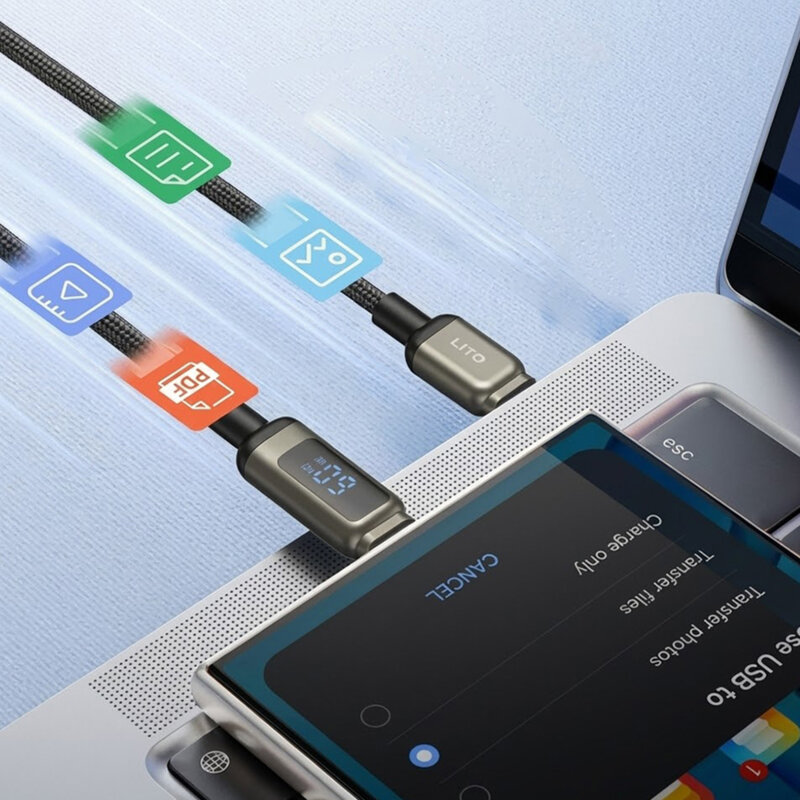 Cablu date Fast Charging Type-C cu display, 60W Lito, LD15