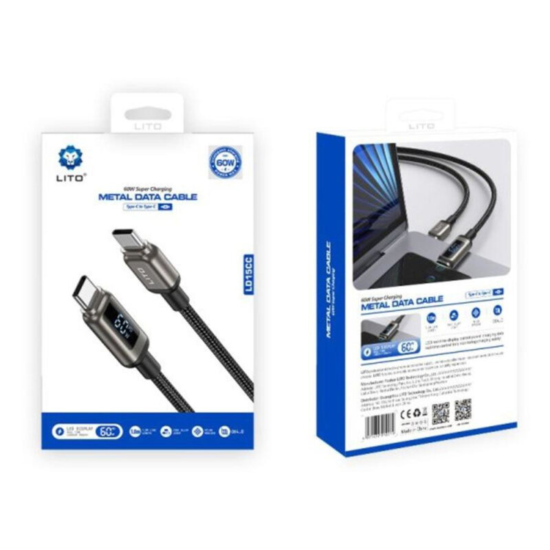 Cablu date Fast Charging Type-C cu display, 60W Lito, LD15