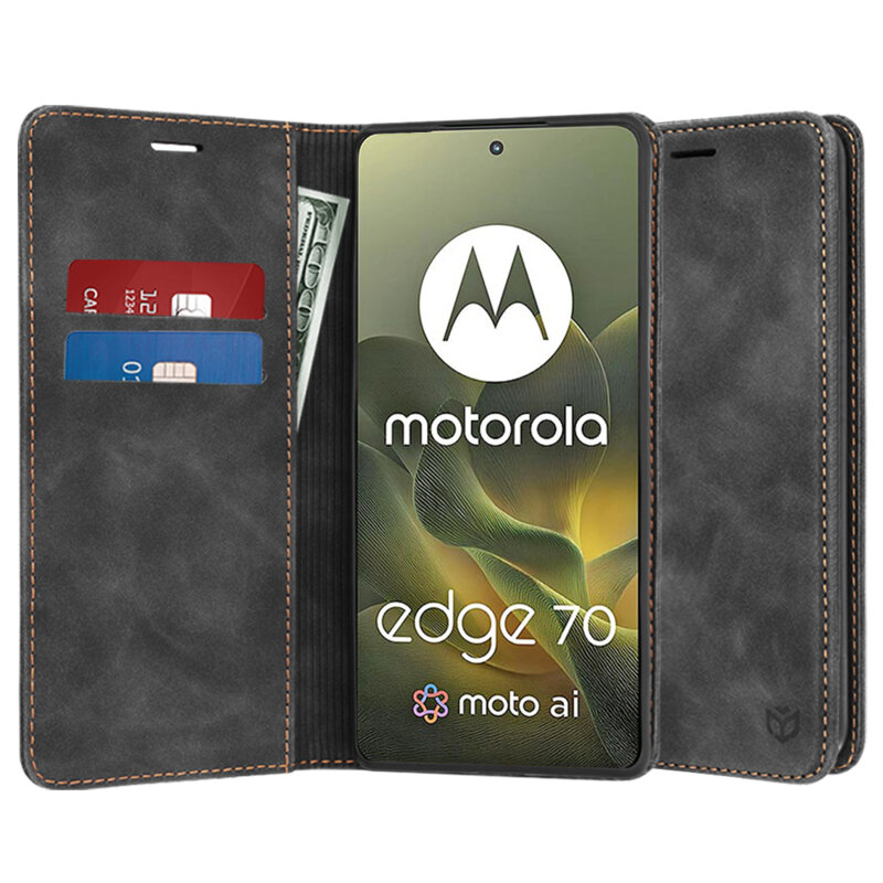 Husa piele Motorola Edge 70 Techsuit Confy Cover, negru