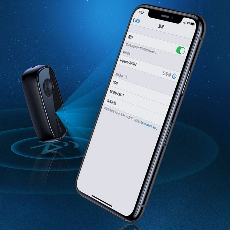 Transmitator audio Jack Bluetooth 5.0 cu microfon Ugreen, negru, 70304