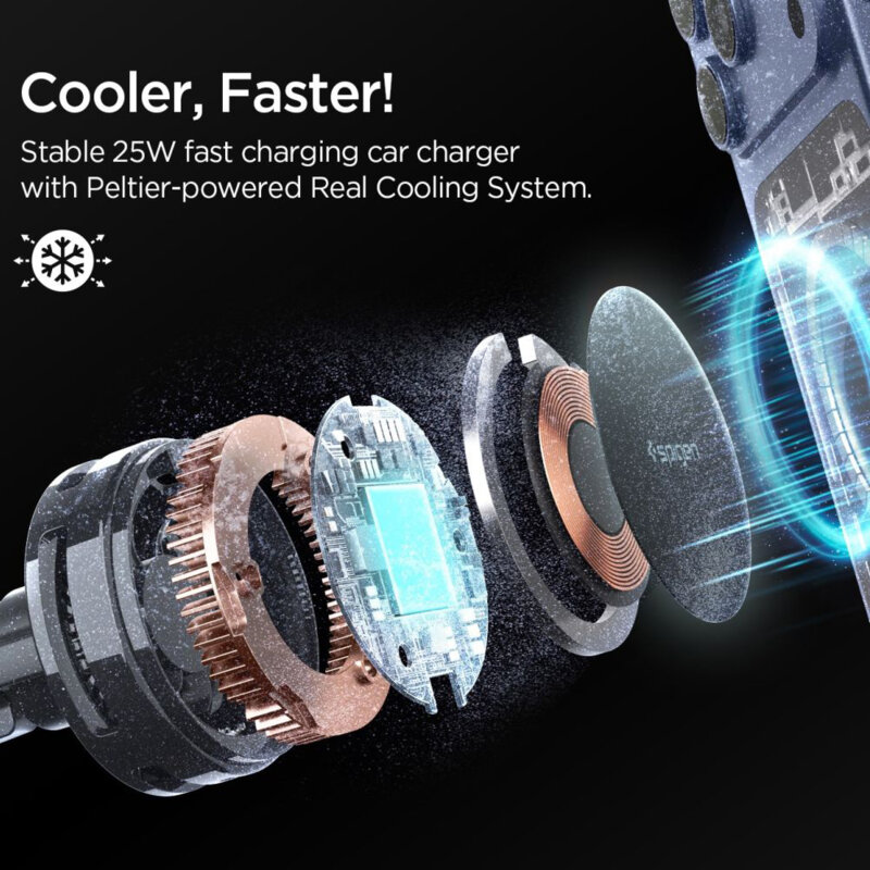 Suport auto cu incarcare wireless Qi2.2 Spigen, 25W, EV25MFAQ