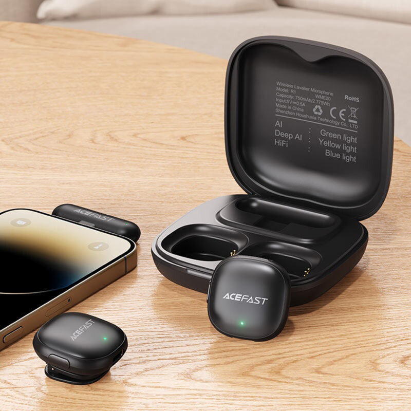 Microfon 360° wireless tip lavaliera Acefast R1, 750mAh, negru