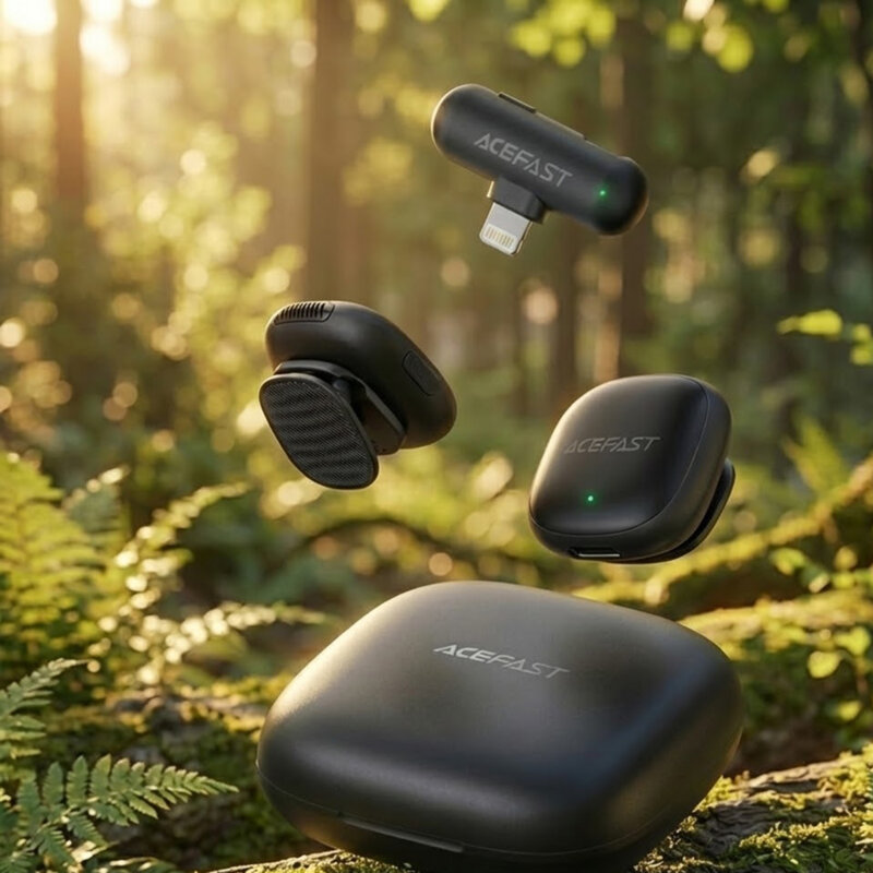 Microfon tip lavaliera pentru iPhone Acefast R1, 750mAh, negru