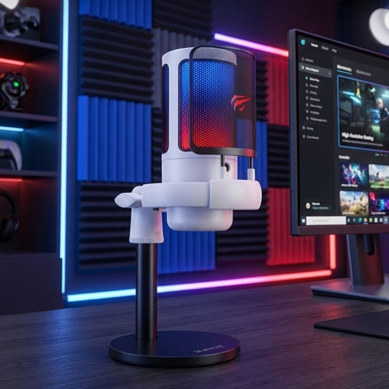 Microfon profesional cardioid RGB 100-18000 Hz, Havit, GK50