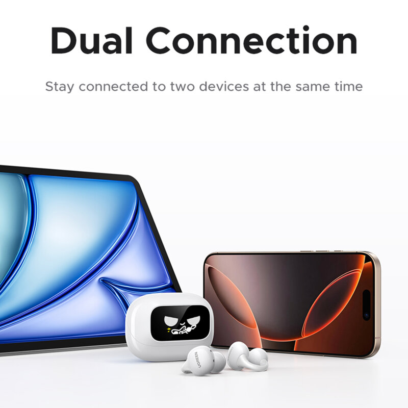 Casti Bluetooth 5.4 Noise Reduction cu display Ugreen, alb, 55136