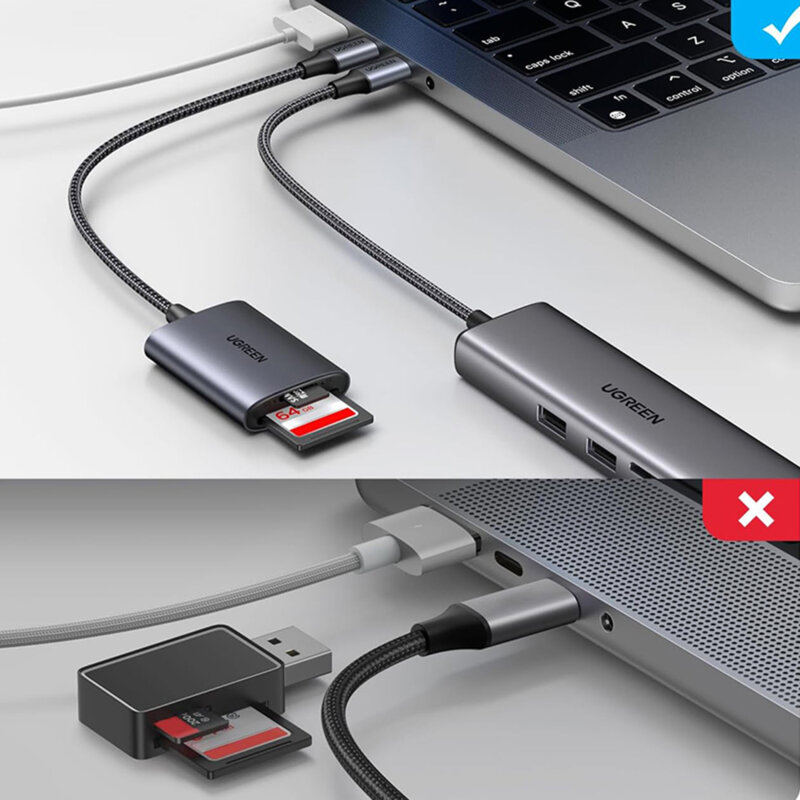 Adaptor tip C, card reader TF/SD Card Ugreen, 5Gbps, gri, 80888