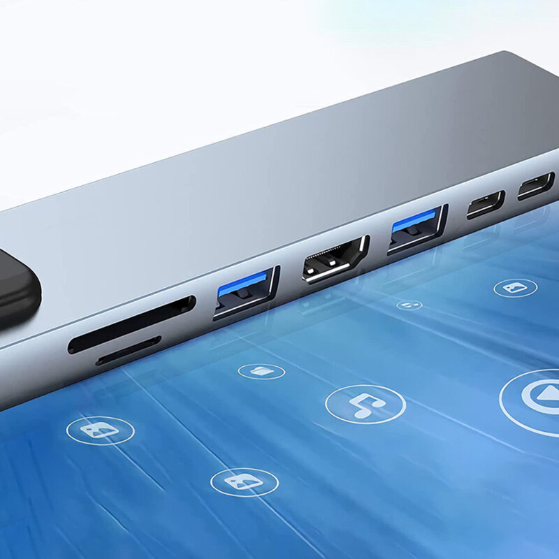 Hub Type-C la 2x Type-C, 2x USB, HDMI, RJ45, TF/SD, PD87W Techsuit H2