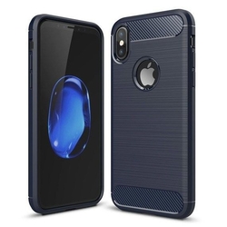 Husa iPhone XS TPU Carbon Cu Decupaj Pentru Sigla - Albastru