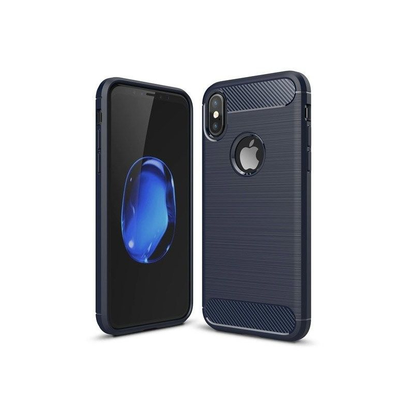 Husa iPhone X, iPhone 10 TPU Carbon Cu Decupaj Pentru Sigla - Albastru
