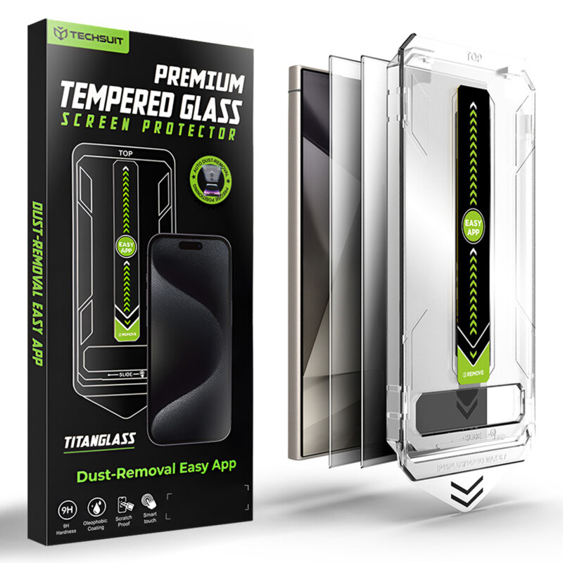 [Pachet 2x] Folie Samsung Galaxy S24 Ultra, deblocare prin amprenta, Techsuit TitanGlass CrystalHD, privacy