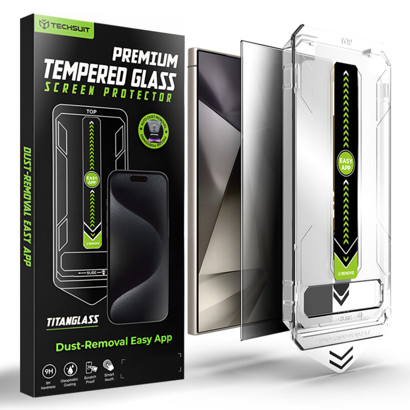 Folie Samsung Galaxy S24 Ultra, deblocare prin amprenta, Techsuit TitanGlass CrystalHD, privacy