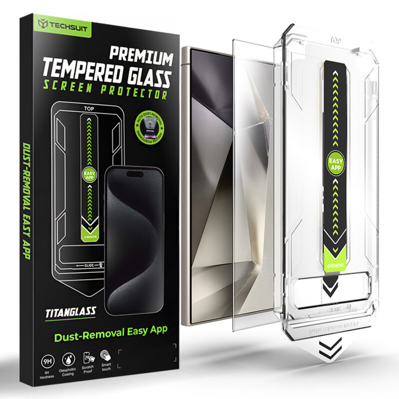 Folie Samsung Galaxy S24 Ultra, deblocare prin amprenta, Techsuit TitanGlass CrystalHD, transparenta