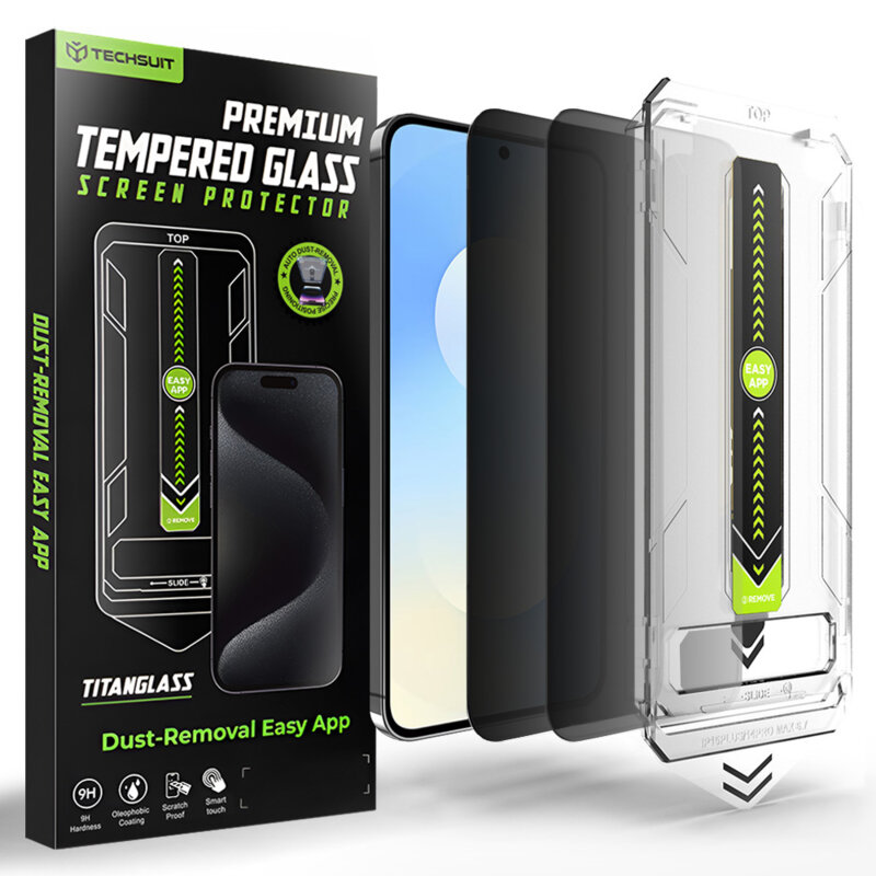 [Pachet 2x] Folie Samsung Galaxy S25 FE, deblocare prin amprenta, Techsuit TitanGlass CrystalHD, privacy