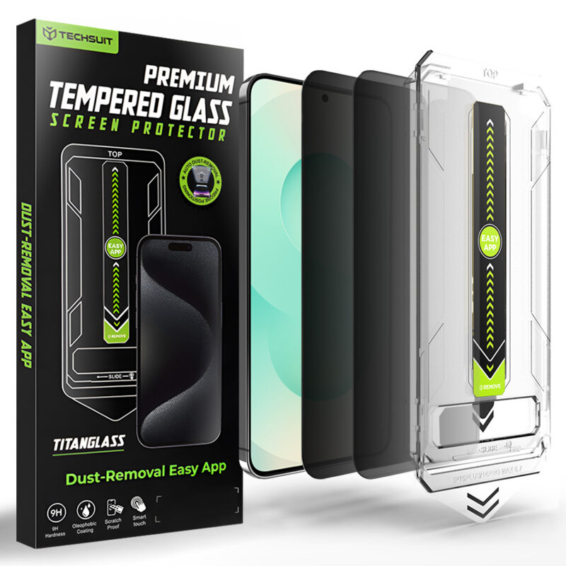[Pachet 2x] Folie Samsung Galaxy S25 Plus, deblocare prin amprenta, Techsuit TitanGlass CrystalHD, privacy